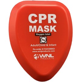 WNL Products FAK5000GI-RED Adult/Child & Infant Pocket CPR Rescue Resuscitation Mask Kit with One Way Valve and Belt Clip in Hard Red Case