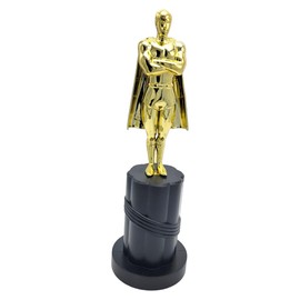 ZUGAR LAND Gold Superhero Trophy Statues on Large Black Podium (9.25") Movie Award Super Hero Costume Cape Awards for Kids and Adults (2 Pack)