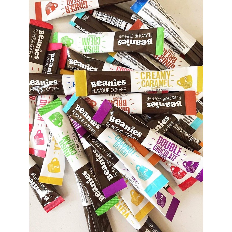 Beanies 100 Coffee Sticks, Mixed Blends; instant flavored coffee -
