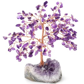 MASGEMES Chakra Gemstone Crystal Tree of Life,Natural Green Aventurine Jade Tree with Amethyst Cluster Base,Feng Shui Decor Bonsai Money Tree,Home Decor for Luck and Wealth 5.5"-6.3"