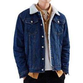 Omoone Men's Lapel Sherpa Fleece Lined Thicken Denim Jean Trucker Jacket Coats (0176-Dark Blue-S)