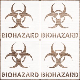 Wonderjune 4 Pcs Biohazard Symbol Graffiti Toxic Waste Stencils Sheet Contaminated Hazard Sign Reusable Symbol Theme Spraying Wall DIY Craft Decorative Drawing Template(12 x 12 Inch)