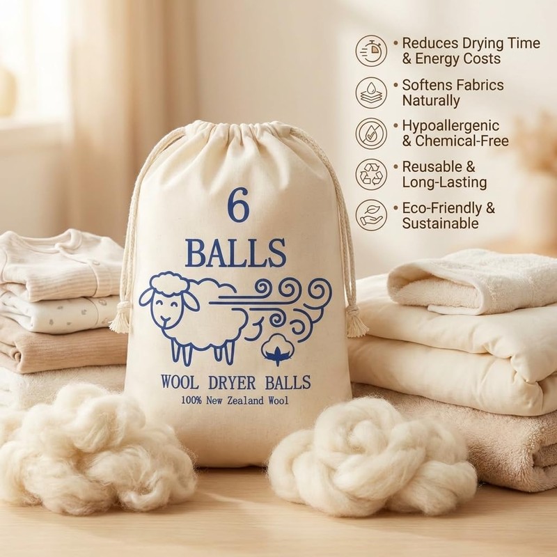Premium Wool Dryer Balls 6-Pack - 100% Organic New Zealand