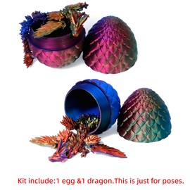 Flavery 3D Printed Flying Dragon in Egg - Tricolor Egg with 9" Flexible Winged Dragon Inside, Easter Egg, Colorful Fidget Toy, Birthday Gift, Desk Pet Figure