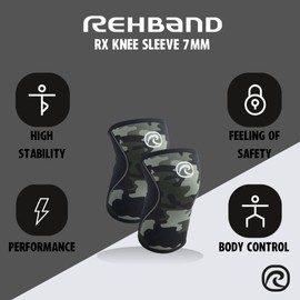 Rehband RX Knee Support for Strength Training & Fitness - 7mm Neoprene Knee Sleeve, Flexible & Non-Slip, Knee Sleeve for Men & Women, Colour:Camo, Size:X-Large