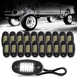 Hovano 20 Pods White Rock Lights 6000K Pure White 36 LEDs SMD Chips Super Bright Neon Underglow Light IP68 Waterproof for Pickup Trucks SUV UTV ATV RZR Car Boats (White)