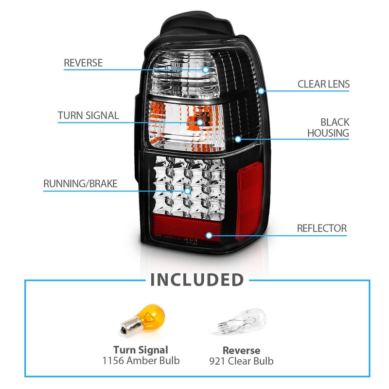 AmeriLite for 1996-2002 Toyota 4Runner LED Replacement Black Tail Lights