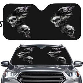 Buybai Sun Cover for Car Windshield 57 * 27 in Black Sun Visor for UV Rays Foldable Auto Front Window Sunshades Skull Print Cool