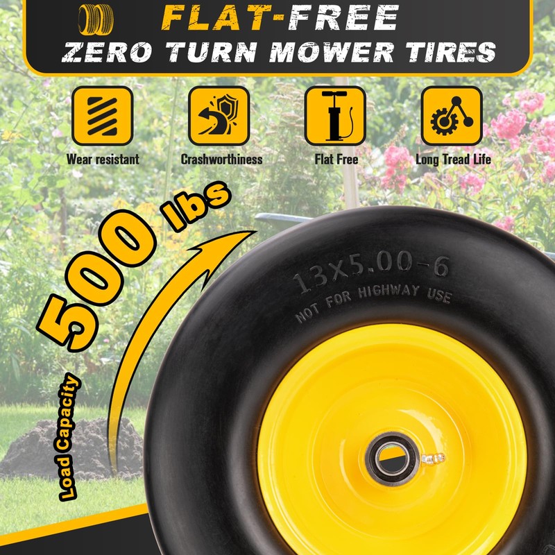 13x5.00-6 Flat Free Tire and Wheel Lawn Mower Tires, 13x5.0-6