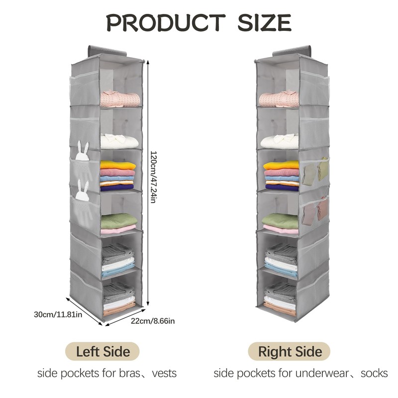 HOSTK 2Pack Hanging Closet Organizer, 6 Tier Hanging Storage Shelves,