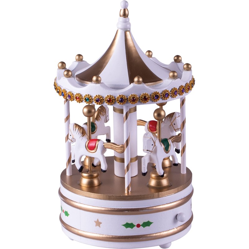 St Helens Home & Garden Wooden Carousel Music Box (White
