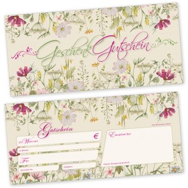 tatmotive Vouchers with Envelopes Wild Flowers Pack of 25 – Voucher Cards with Flowers for Business such as Wellness Floristry