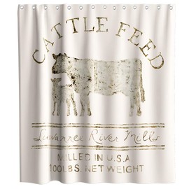 Final Friday Farmhouse Abstract Animal Cattle Feed Cow Rustic Theme Fabric Shower Curtain Sets Bathroom Decor with Hooks Waterproof Washable 70 x 70 inches Ivory White