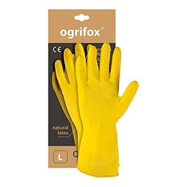 Ogrifox OX-FLOX_L Latex Gloves, Protective Gloves, Rubber Gloves, Ox.11.310, Yellow, L Size, 1 Pair