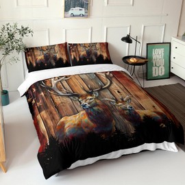 AILONEN Deer Duvet Cover Set Queen Size, Hunting Deer Bedding Set for Adult Teen Boy,Woodland Camo Deer Duvet Cover,American Flag Comforter Cover 3 Pieces,1 Quilt Cover and 2 Pillowcases