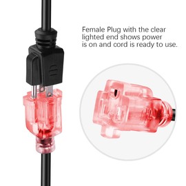 Miady Short Power Extension Cord Outlet Saver, Female Plug with Lighted End 16AWG/13A, 3 Prong (4 Pack, Black, 8 Inch)