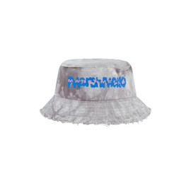 Marshmello- Mello Wide Bucket Hat - Distressed Gray Tie Dye, Frayed Brim, One Size
