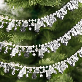 Christmas Tree Bead Decor, 16ft Clear Iridescent Bead Garland Twist Bead String for Christmas Tree Crystal Xmax Garland for Christmas Tree Home Table Party Wedding Window Door(Silver)