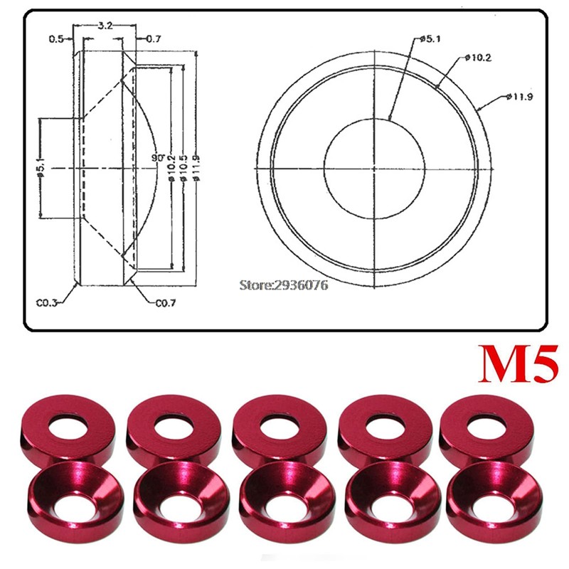 M5 Anodized Aluminum Countersunk Washer Engine Bay Fender Bumper Washer