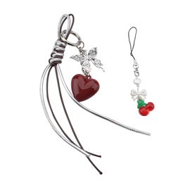 Ymcafmo Heart Bow Charm Keychain - Y2K Aesthetic Key Chain, Cute Bag Charms for Purse & Backpack Accessories - Dainty Jewelry Gift for Women & Teens