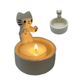 PUOTWN Cat Kitten Candle Holder Warming Paws, Small Cute Cat Candle Holdler, Cat tealight Candlestick, Give for Cat Lover Birtiday(Only Resin Candle holder).