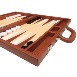 16-inch Premium Backgammon Set - Desert Brown Board - White and Brown Points