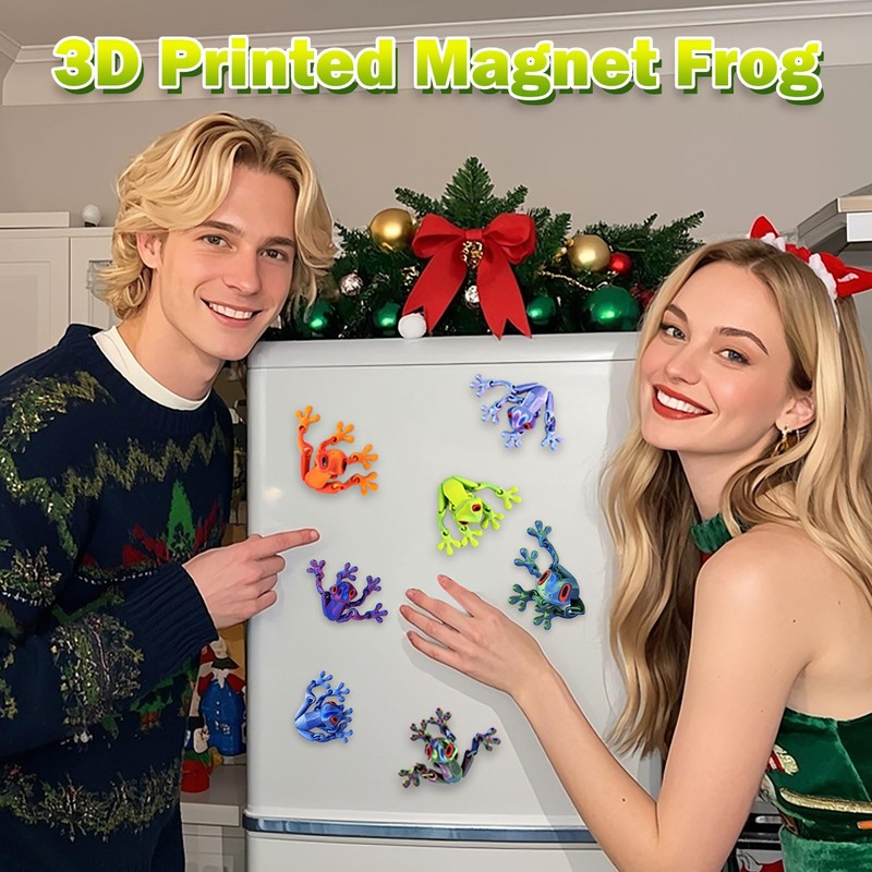 16 Pcs 3D Printed Frog Fridge Magnets, Articulated Movable Joints