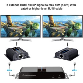 Extensor HDMI 1080P @ 60HZ 1x2 Dispositivo divisor sobre cable CAT6 / 6A / 7/8, transmisión hasta 40 m / 131 pies con pantalla local de bucle, compatible con control remoto por infrarrojos, función EDID