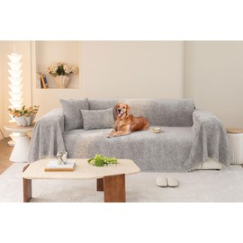 STACYPIK Textured Gray Sofa Covers Wear-Resistant Thickened Slipcovers Couch Protector for 3 Cushion Couch Multi-Use Couch Cover for Sofa Dogs Pets Friendly Boho Protector Cover with Tassel-71X150IN