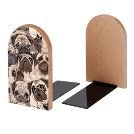 Vintage Humor Pug Dogs Book Ends Decorative Wood Bookends for Shelves Kids Room Desk Home Office Book Stoppers for Magazines,Books, DVDs, 1 Pair/2 Pieces(5x3.1 in)