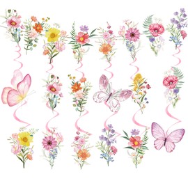 Floral Birthday Decorations Banner Girls - 13 Pcs Wildflower Banner Garland Butterfly Hanging Swirls Birthday Party Decoration Supplies For Theme Party Women Girl Children Baby Shower Decor