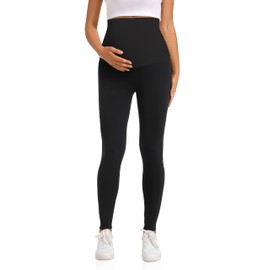 V VOCNI Maternity Leggings Women's Essential Stretch Buttery Soft Knit Belly Support Pregnancy Workout Leggings Black M