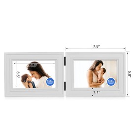 Tamolus 4x6 Double Horizontal Hinged Picture Frame Folding Photo Frame in White Pine Wood with Real Glass for Tabletop X3-BAI-2H46