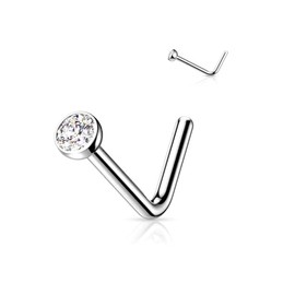 Twilight London 2 PACK Implant Grade Titanium L Bar Nose Studs, Classic 2mm Bezel Set Crystal Design, Hypoallergenic Newly Pierced Safe, Perfect for Men and Woman,