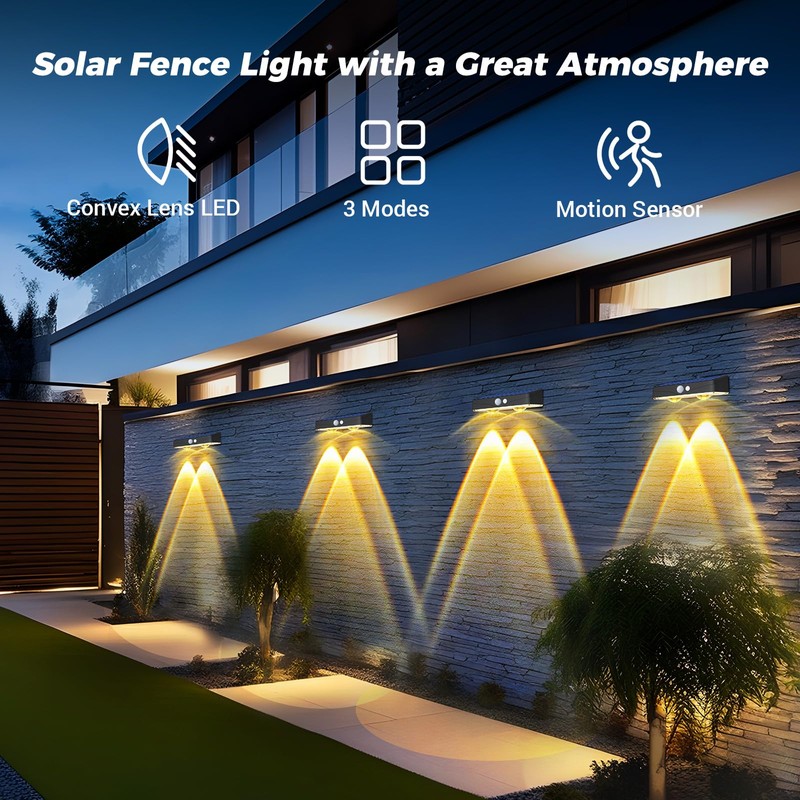 kolpop Warm White Solar Fence Lights Solar Powered,2 Pack Motion