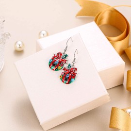 Ever Faith Bowknot Dangle Earrings Red Austrian Crystal Charming Christmas Gift for Women Silver-Tone