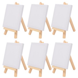FORYNXHWIN 6Pcs Mini Canvas Easel Set, Wooden Mini Easel, Canvas Art Boards Pre-Stretched and Primed Blank Canvas, for Drawing, Table Top Arts and Crafts (Canvas 10 x 10 cm | Easel 8 x 15 cm)