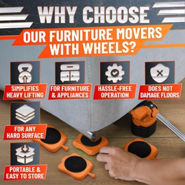 Furniture Jack Lifter Tool & Small Appliance Slider Combo – Furniture Lifter Tool Lifts Sofas, Tables & Appliances – Glide Bulky Items, Weight Load Up to 660 Lbs, Adjustable Height 0.6″ to 8.5″