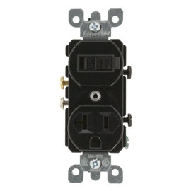 Leviton 20 Amp, 120 Volt, Duplex Style Combination Single Pole Switch/Receptacle, Grounding, 5335-E, Black