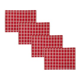 Lintex Little Christmas Trees Plaid Christmas Cotton Fabric Placemats - Country Cottage Red and Evergreen Tree Woven Cotton Plaid Easy Care Holiday Cotton Weave Placemats, Set of 4 Placemats