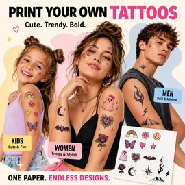 8 Sheets Printable Temporary Tattoo Paper for INKJET PRINTER, Vibrant Color