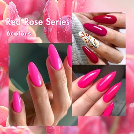 MSRUIOO Gel Nail Polish Set 6 Colors Hot Pink Rose Red Nail Gel Polish Kit Red Glitter Nail Polish Rose Red Shimmer Nail Art Design DIY Home Salon Manicure Valentines' day Gifts for Women Girls