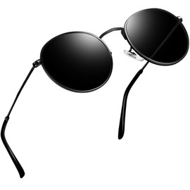 Joopin Small Round Sunglasses for Women, UV Protection Vintage Retro Sun Glasses Trendy Polarized Mens Womens Sunglasses (Black）