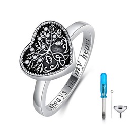 AOBOCO 925 Sterling Silver Heart Tree of Life Celtic Knot Cremation Urn Ring Holds Loved Ones Ashes, Always in My Heart Urn Ring for Ashes for Women, Memorial Keepsake Jewelry with Austrian Crystal