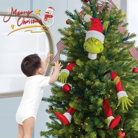 Christmas Tree Decoration, Grinchs Tree Topper Decoration, Christmas, Grinch Elf Head, Arms, Legs, Creative Tree Decoration, Christmas Tree, Elf Legs Ornaments, Grinchs Hanging Ornament for Holiday