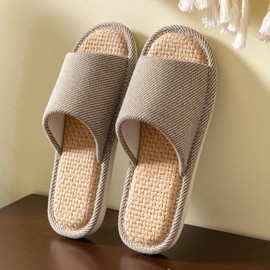 VIDSID Linen Slippers - Breathable, Anti-Slip, Easy to Clean - Summer Silent Slippers for Women and Men (Brown EU44/45)
