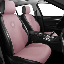 Tapha Luxury Suede Leather Universal Car Seat Cover with Headrest, Ultra-Thin and Breathable, Highlight Car Interior with Suede Leather, 2 PCS for Front Seats (Pink)