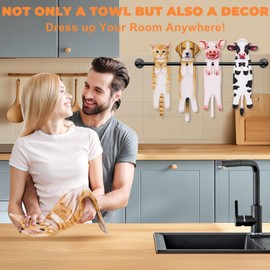 Cat Funny Hand Towels for Bathroom Kitchen - Cute Decorative Cat Decor Hanging Terry Cloth Face Towels Ultimate Absorption - Mothers Day Christmas House Warming Birthday Gifts for Women Cat Lovers