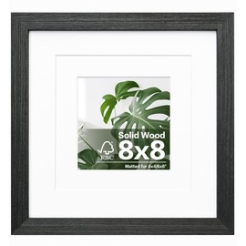 Egofine 8x8 Picture Frame Made of Solid Wood with Plexiglass, Display Pictures 4x4/6x6 with Mat or 8x8 Without Mat for Tabletop and Wall Mounting, Rustic Black