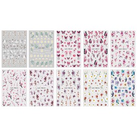 JMEOWIO 10 Sheets Flower Nail Art Stickers Decals Self-Adhesive Spring Summer Floral Nail Supplies Nail Art Design Decoration Accessories